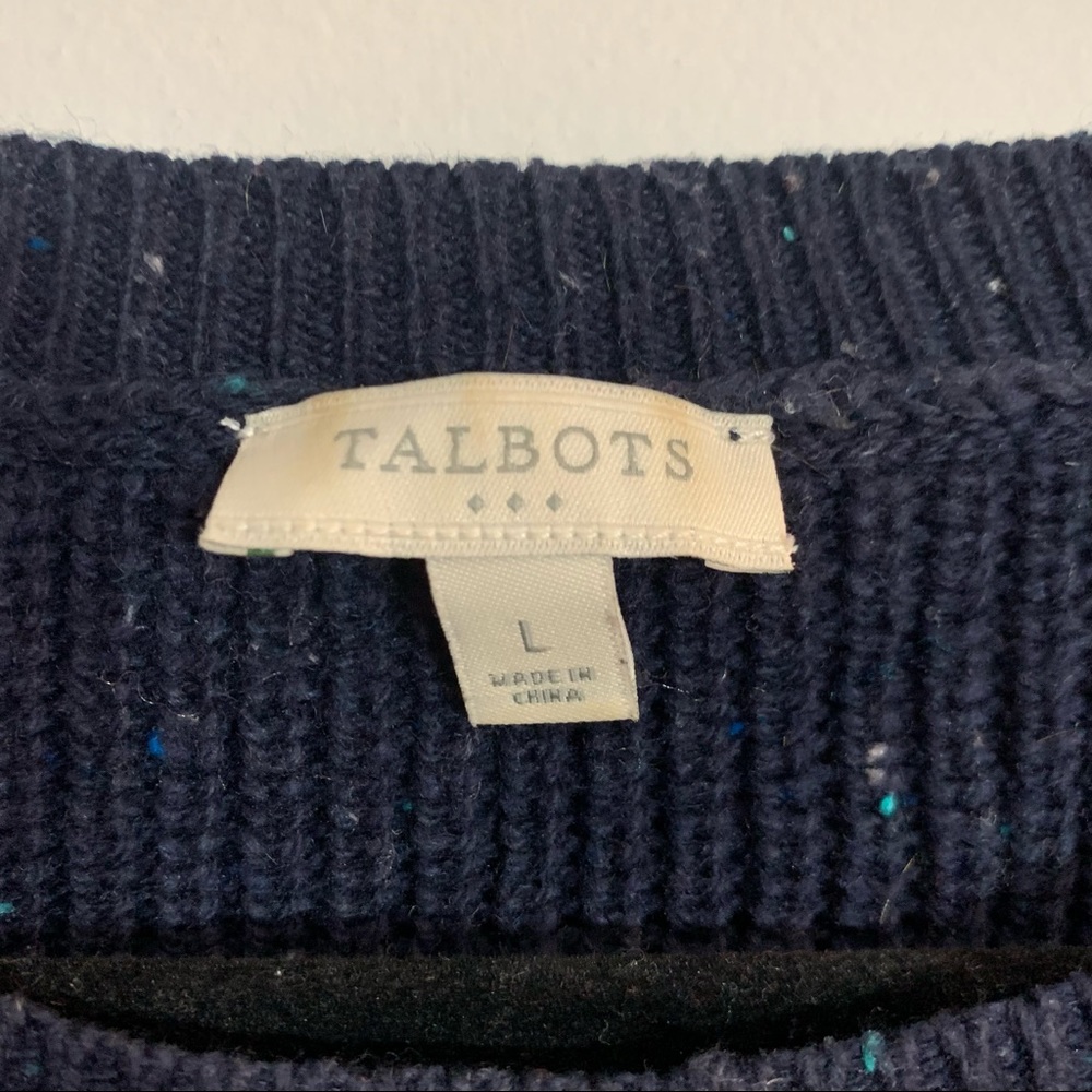 Talbots Navy Cable Knit Sweater Womens Large Cotton Blend Classic - Picture 2 of 3